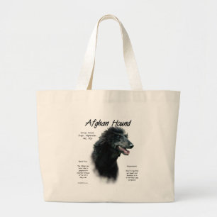 Black Afghan Hound History  Large Tote Bag