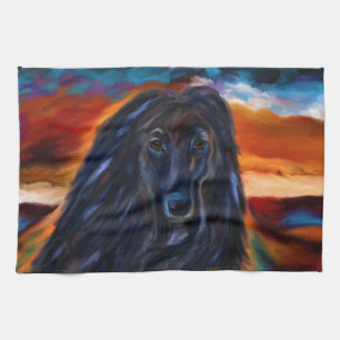 Black Afghan Hound Tea Towel