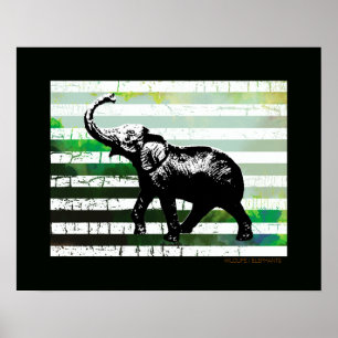 black Africa elephant & stripes Poster