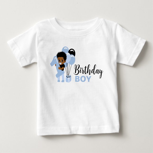 Black African American 1st Birthday Boy Shirt  (Front)