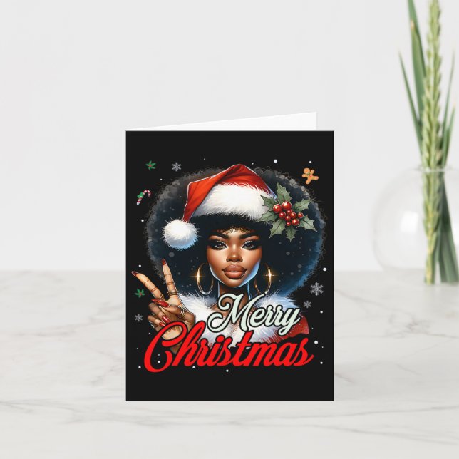 Black African American Christmas Girl Melanin Sant Card (Front)