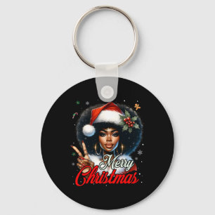 Black African American Christmas Girl Melanin Sant Key Ring