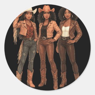 Black African American Country Western Cowgirl Cow Classic Round Sticker