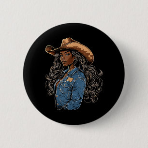 Black African American Cowgirl Western Country 6 Cm Round Badge
