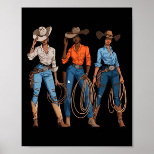 Black African American Cowgirl Western Country Rod Poster