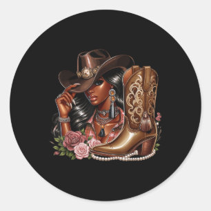 Black African American Cowgirl Western Country Tex Classic Round Sticker