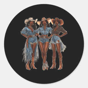 Black African American Cowgirl Western Country Tex Classic Round Sticker
