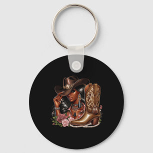 Black African American Cowgirl Western Country Tex Key Ring