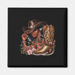 Black African American Cowgirl Western Country Tex Magnet