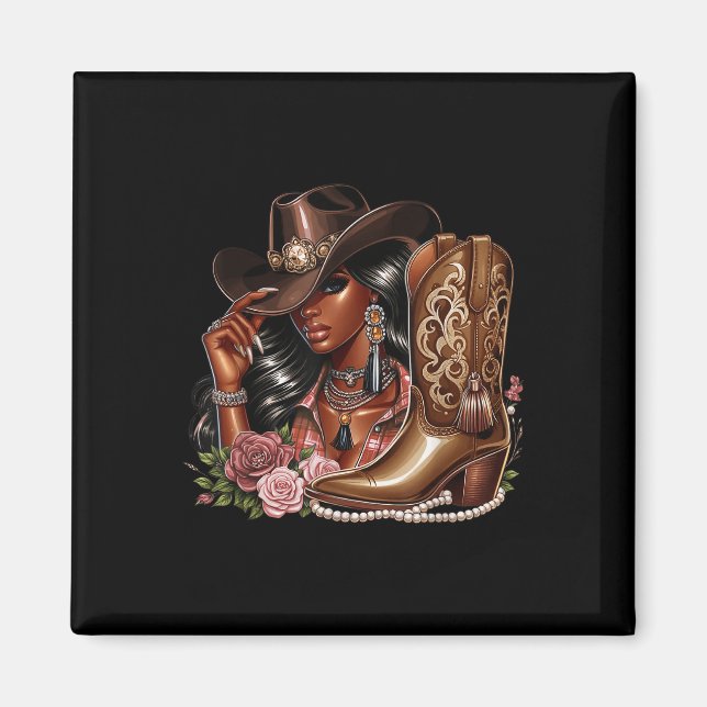 Black African American Cowgirl Western Country Tex Magnet (Front)