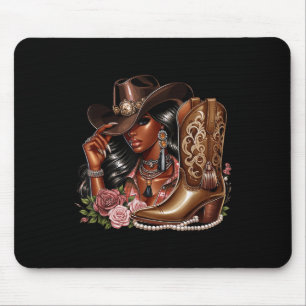 Black African American Cowgirl Western Country Tex Mouse Pad