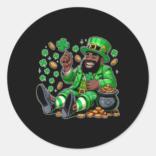 Black African American Leprechaun Saint Patrick's  Classic Round Sticker