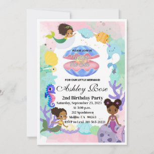Black/African American Mermaid Birthday Invitation