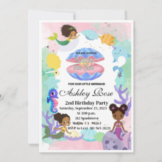 Black/African American Mermaid Birthday Invitation
