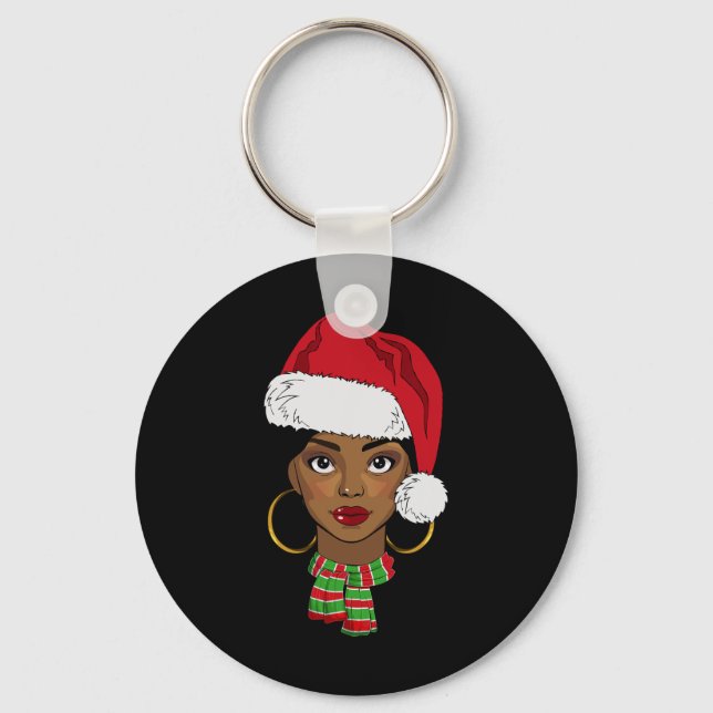 Black African American Santa Afro Christmas Melani Key Ring (Front)