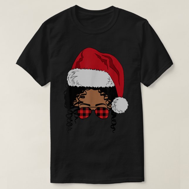 Black African American Santa Afro Christmas Melani T-Shirt (Design Front)