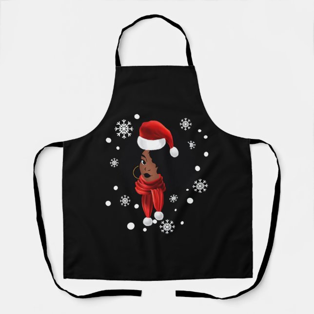 Black African American Santa Apparel Christmas Mel Apron (Front)