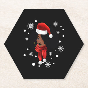 Black African American Santa Apparel Christmas Mel Paper Coaster