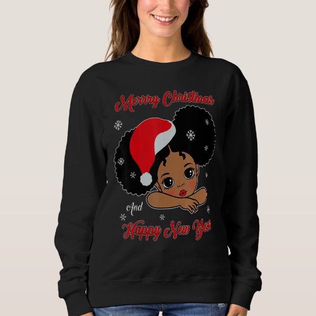 Black African American Santa Christmas Melanin Gir Sweatshirt (Front)