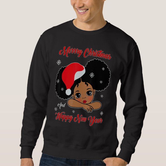 Black African American Santa Christmas Melanin Gir Sweatshirt (Front)