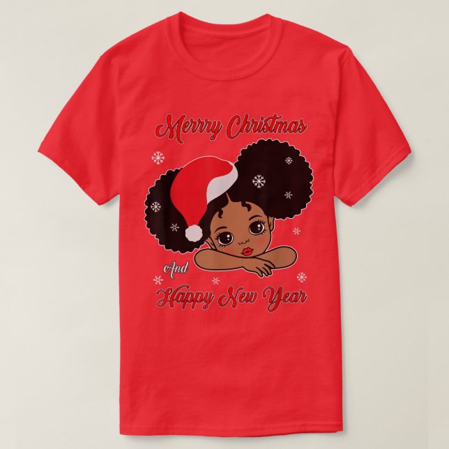Black African American Santa Christmas Melanin Gir T-Shirt (Design Front)