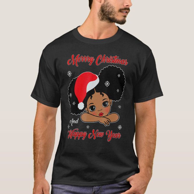 Black African American Santa Christmas Melanin Gir T-Shirt (Front)