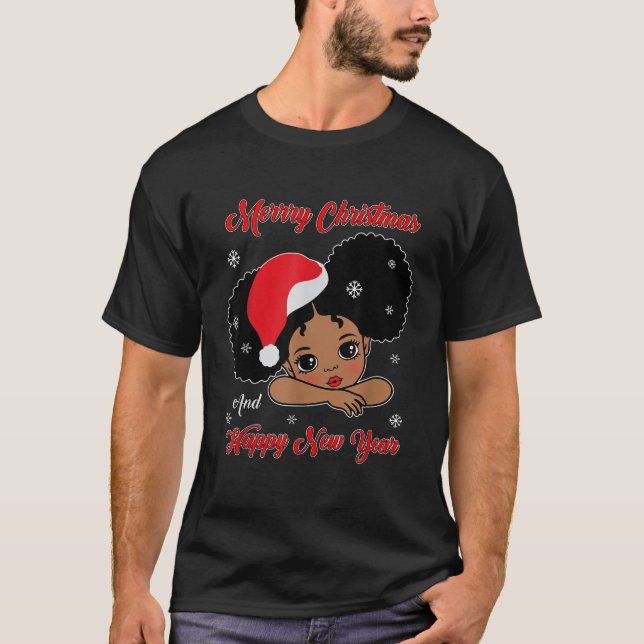 Black African American Santa Christmas Melanin Gir T-Shirt (Front)