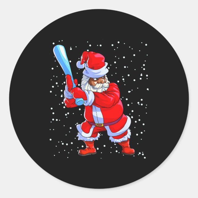 Black African American Santa Claus Baseball Afro C Classic Round Sticker (Front)