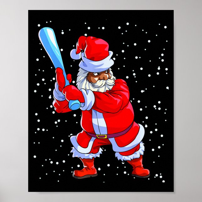 Black African American Santa Claus Baseball Afro C Poster (Front)