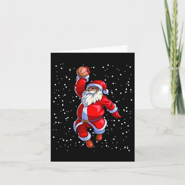 Black African American Santa Claus Basketball Afro Card (Front)