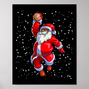 Black African American Santa Claus Basketball Afro Poster
