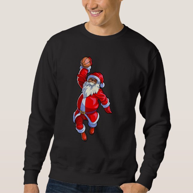 Black African American Santa Claus Basketball Afro Sweatshirt (Front)