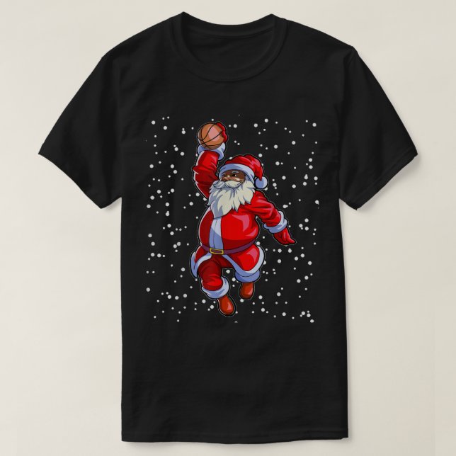 Black African American Santa Claus Basketball Afro T-Shirt (Design Front)