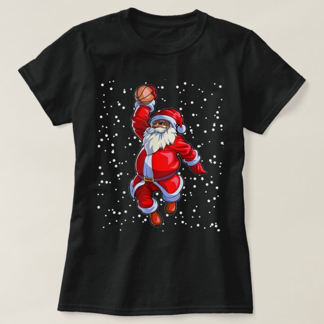 Black African American Santa Claus Basketball Afro T-Shirt (Design Front)