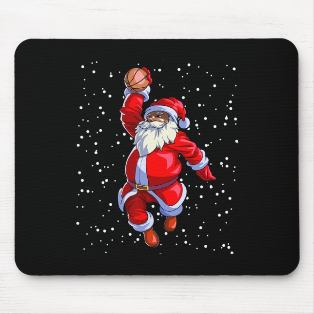 Black African American Santa Claus Bysketbyll Afro Mouse Pad (Front)