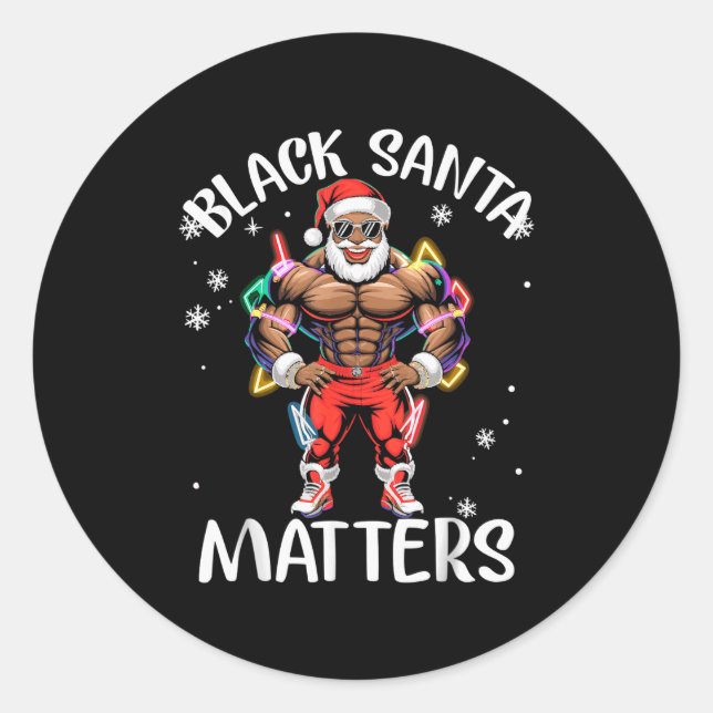 Black African American Santa Claus Christmas Pajam Classic Round Sticker (Front)