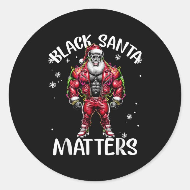 Black African American Santa Claus Christmas Pajam Classic Round Sticker (Front)