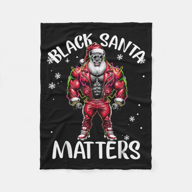 Black African American Santa Claus Christmas Pajam Fleece Blanket (Front)