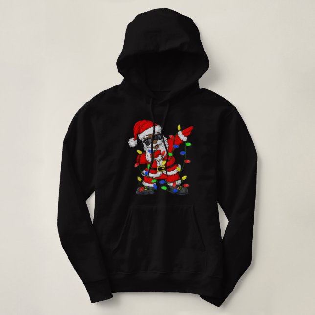 Black African American Santa Claus Christmas pajam Hoodie (Design Front)