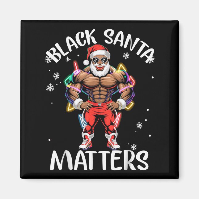Black African American Santa Claus Christmas Pajam Magnet (Front)
