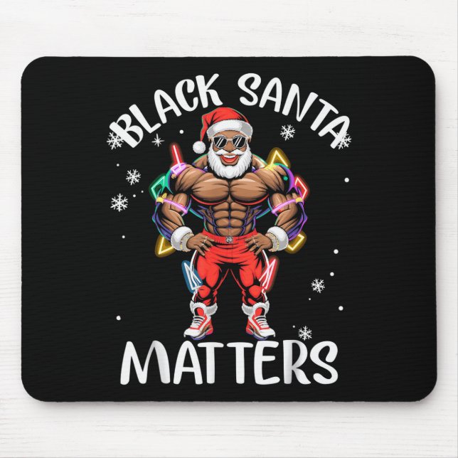 Black African American Santa Claus Christmas Pajam Mouse Pad (Front)