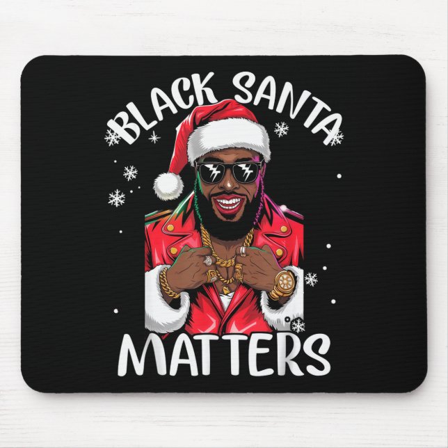 Black African American Santa Claus Christmas Pajam Mouse Pad (Front)