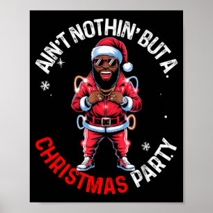 Black African American Santa Claus Christmas Pajam Poster