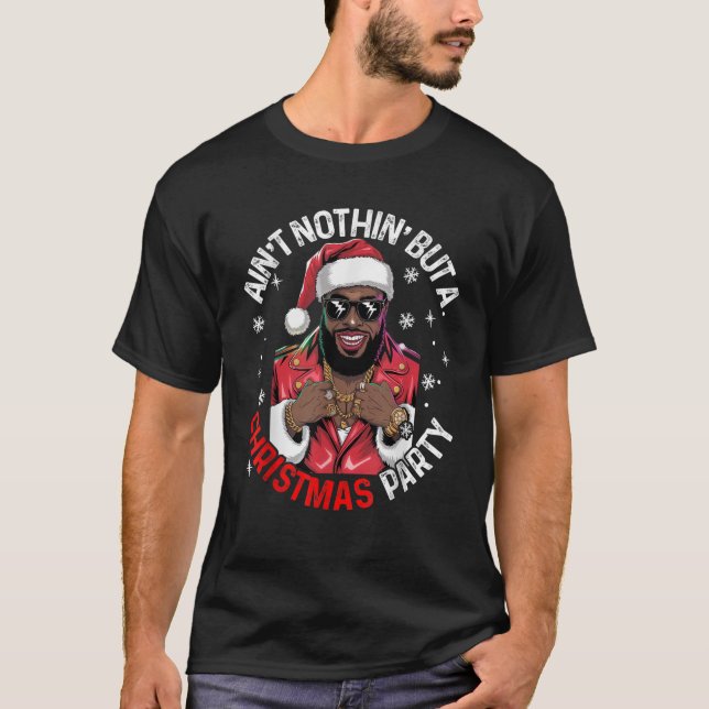 Black African American Santa Claus Christmas Pajam T-Shirt (Front)