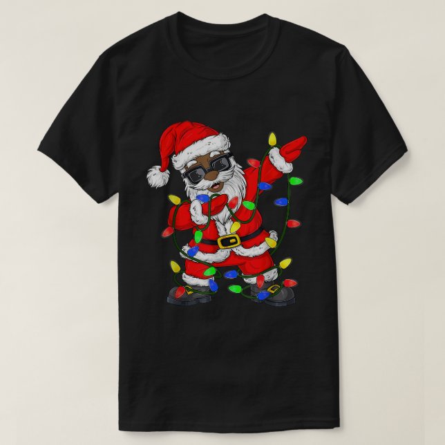 Black African American Santa Claus Christmas pajam T-Shirt (Design Front)