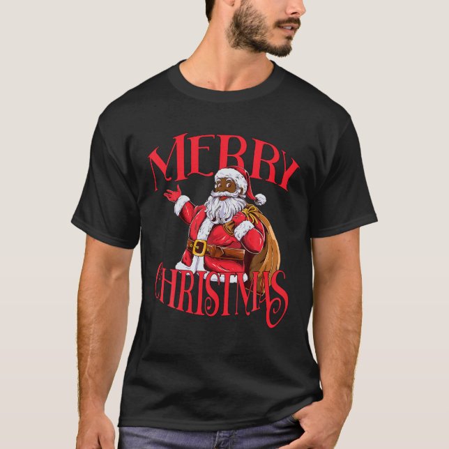 Black African American Santa Claus Christmas T Shi T-Shirt (Front)