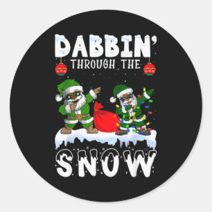 Black African American Santa Claus Dabbing Christm Classic Round Sticker