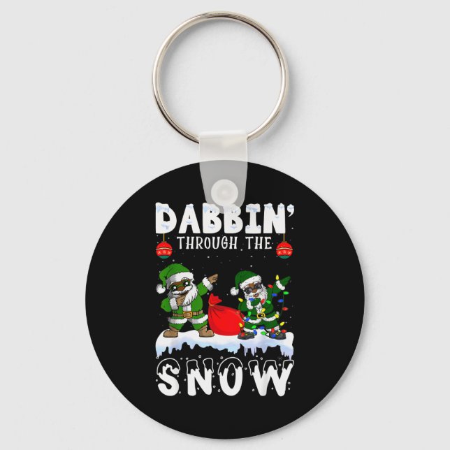 Black African American Santa Claus Dabbing Christm Key Ring (Front)