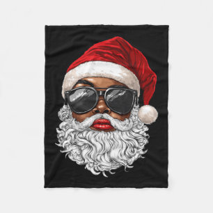 Black African American Santa Claus Face Xmas Merry Fleece Blanket