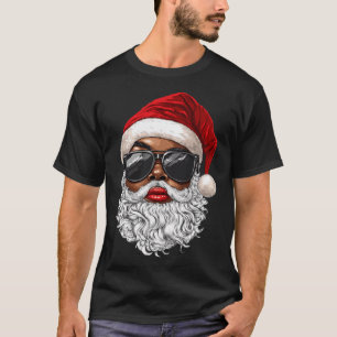 Black African American Santa Claus Face Xmas Merry T-Shirt